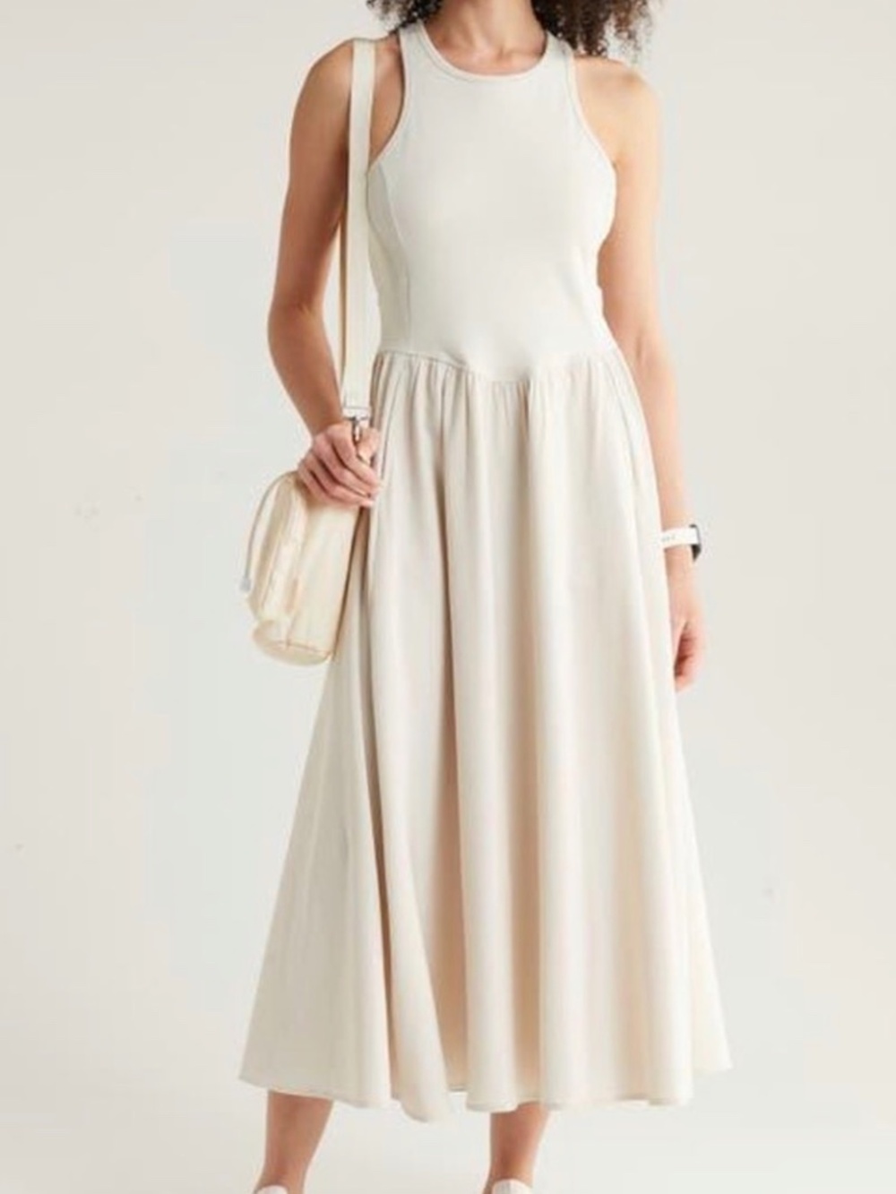 Zella Cream Sleeveless A-Line Midi Dress